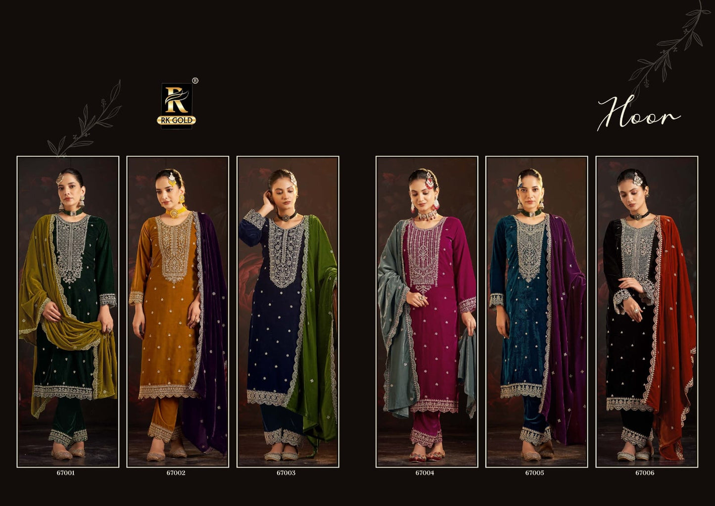 Hoor Rk Gold Velvet Suits Wholesale Rate