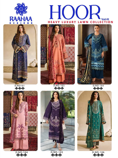 Hoor Vol 1 Raahaa Designs Lawn Cotton Karachi Salwar Suits Exporter Ahmedabad