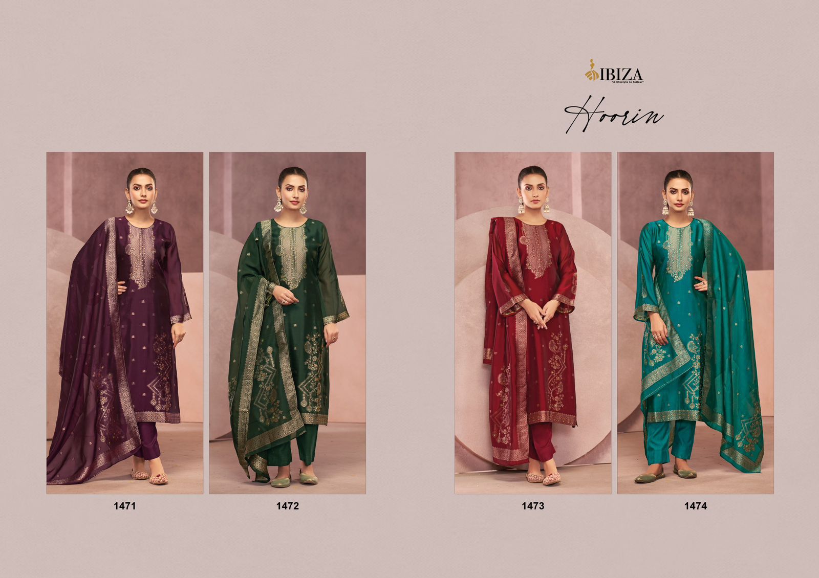 Hoorin Ibiza Silk Jacquard Pant Style Suits Exporter Gujarat