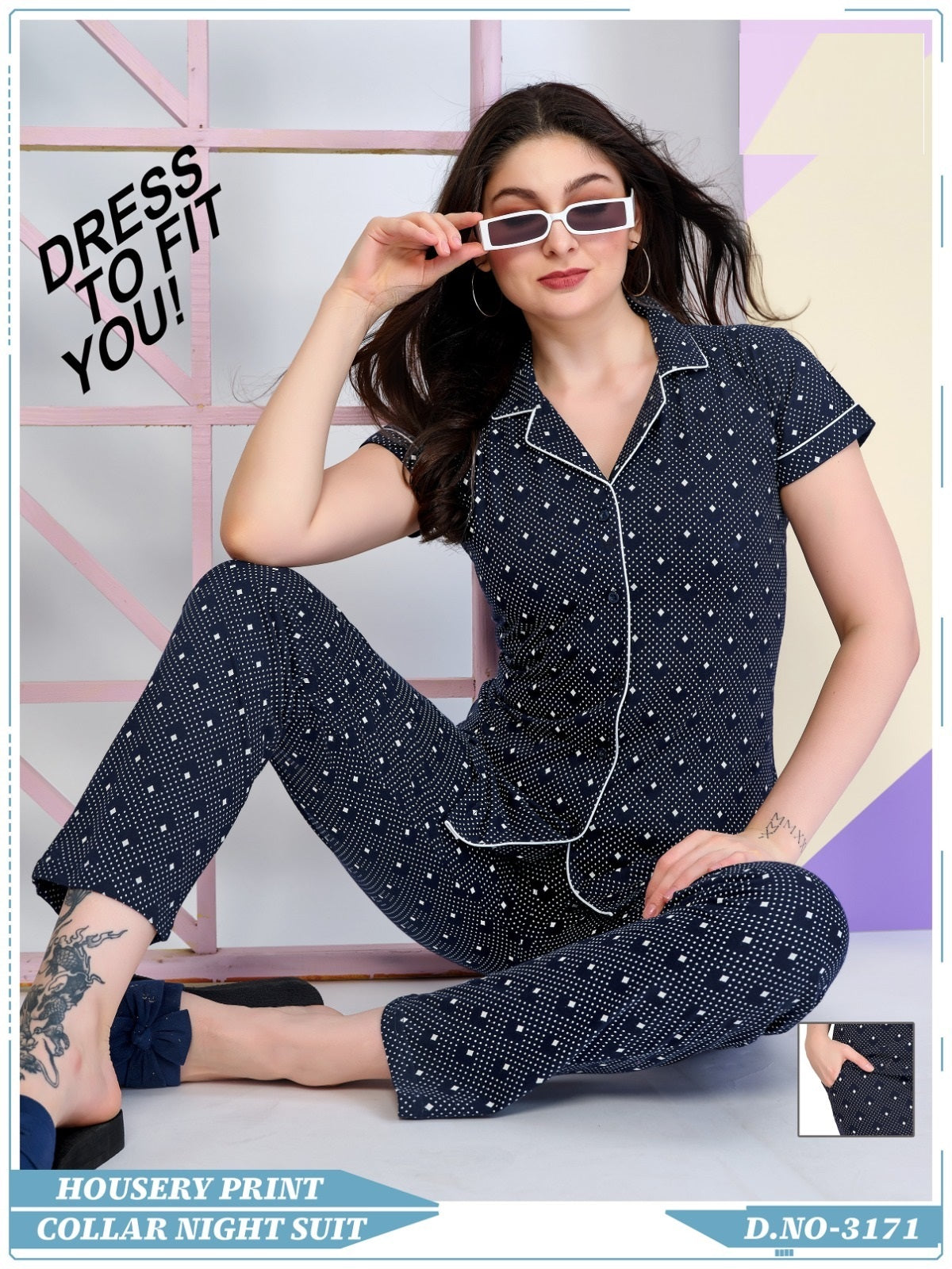 Hosiery Print-3171 Wld Collar Night Suits Exporter India