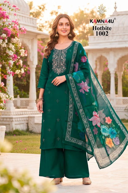 Hot Bite Kamna4U Chanderi Readymade Plazzo Style Suits Supplier