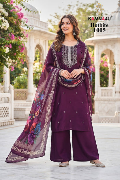 Hot Bite Kamna4U Chanderi Readymade Plazzo Style Suits Supplier