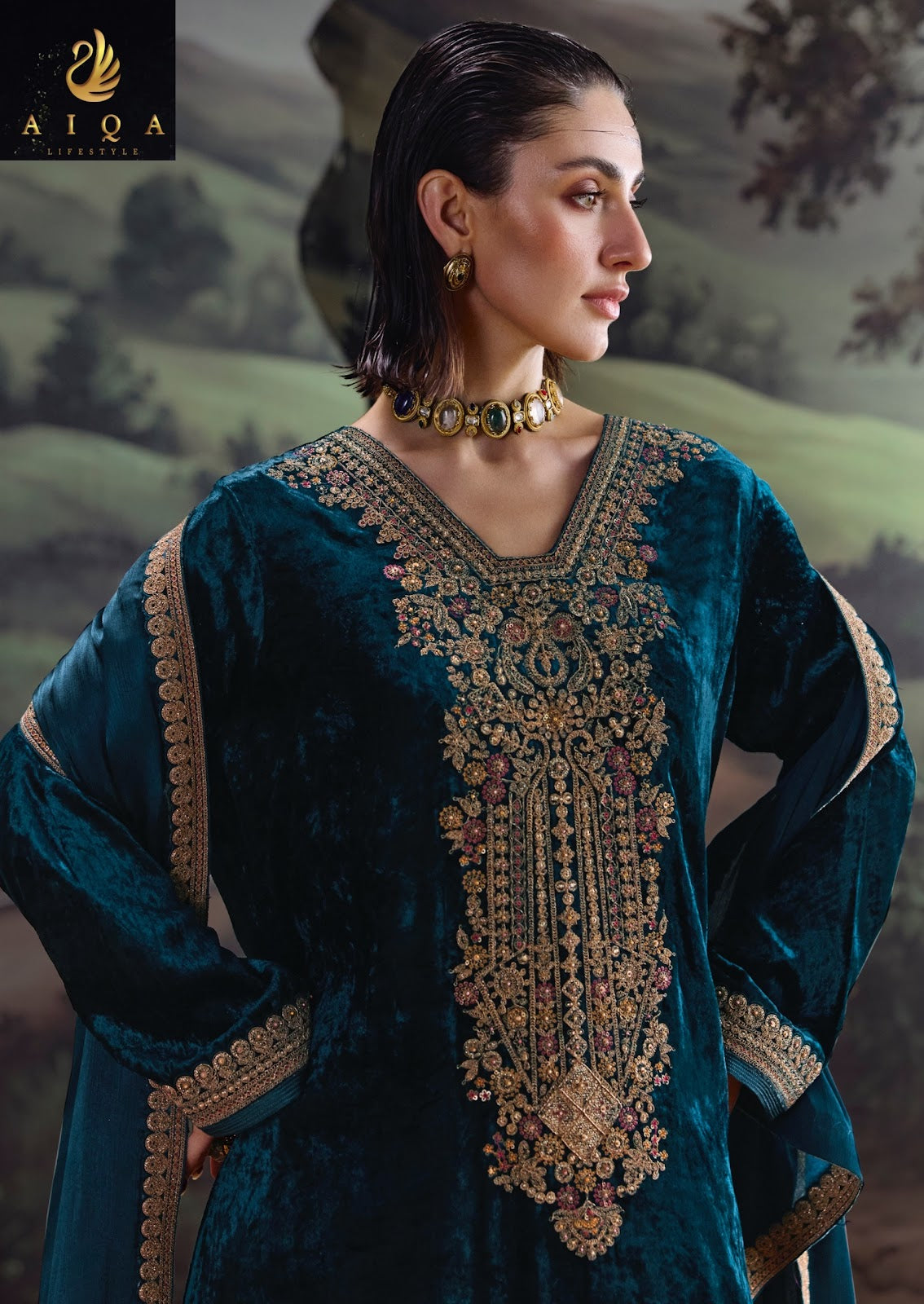 House Of Grace Aiqa Viscose Velvet Suits Supplier India