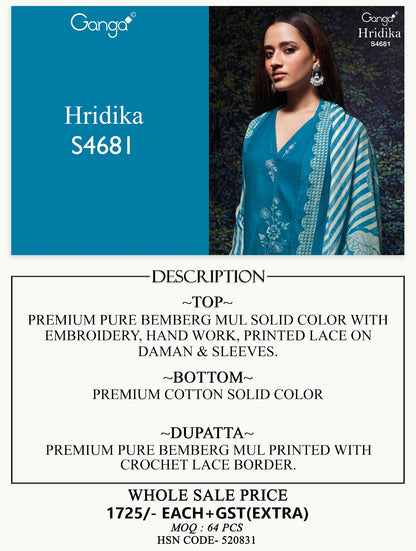 Hridika 4681 Ganga Bemberg Pant Style Suits Manufacturer
