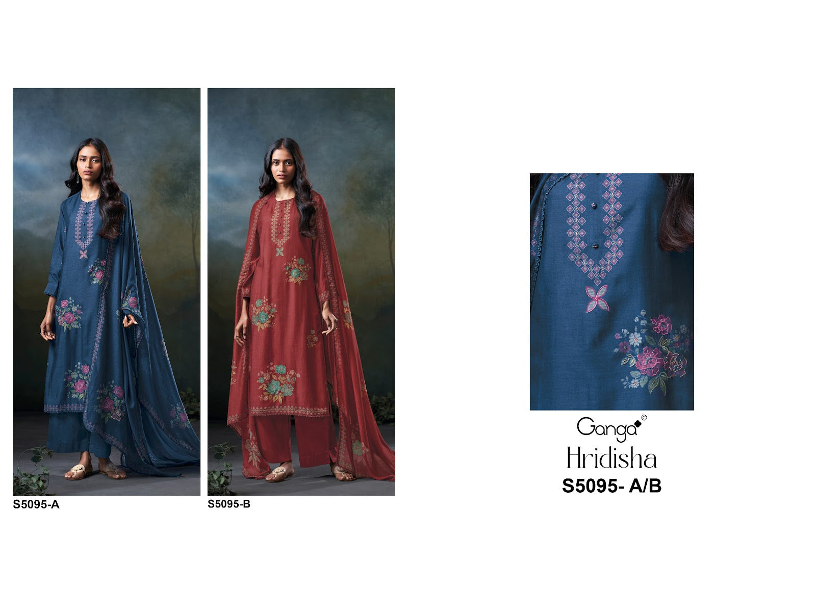 Hridisha S5095 Ganga Bemberg Silk Pant Style Suits Manufacturer India