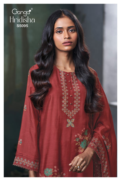 Hridisha S5095 Ganga Bemberg Silk Pant Style Suits Manufacturer India