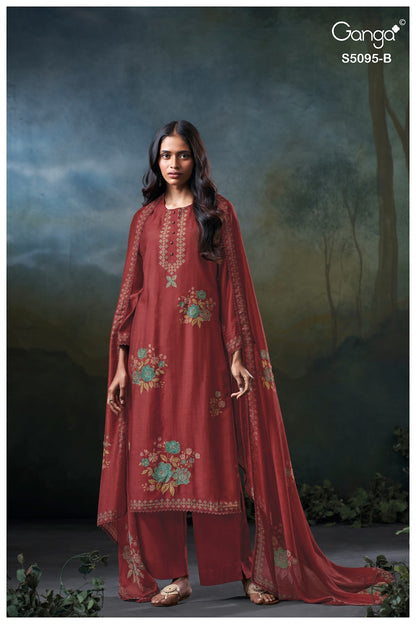 Hridisha S5095 Ganga Bemberg Silk Pant Style Suits Manufacturer India