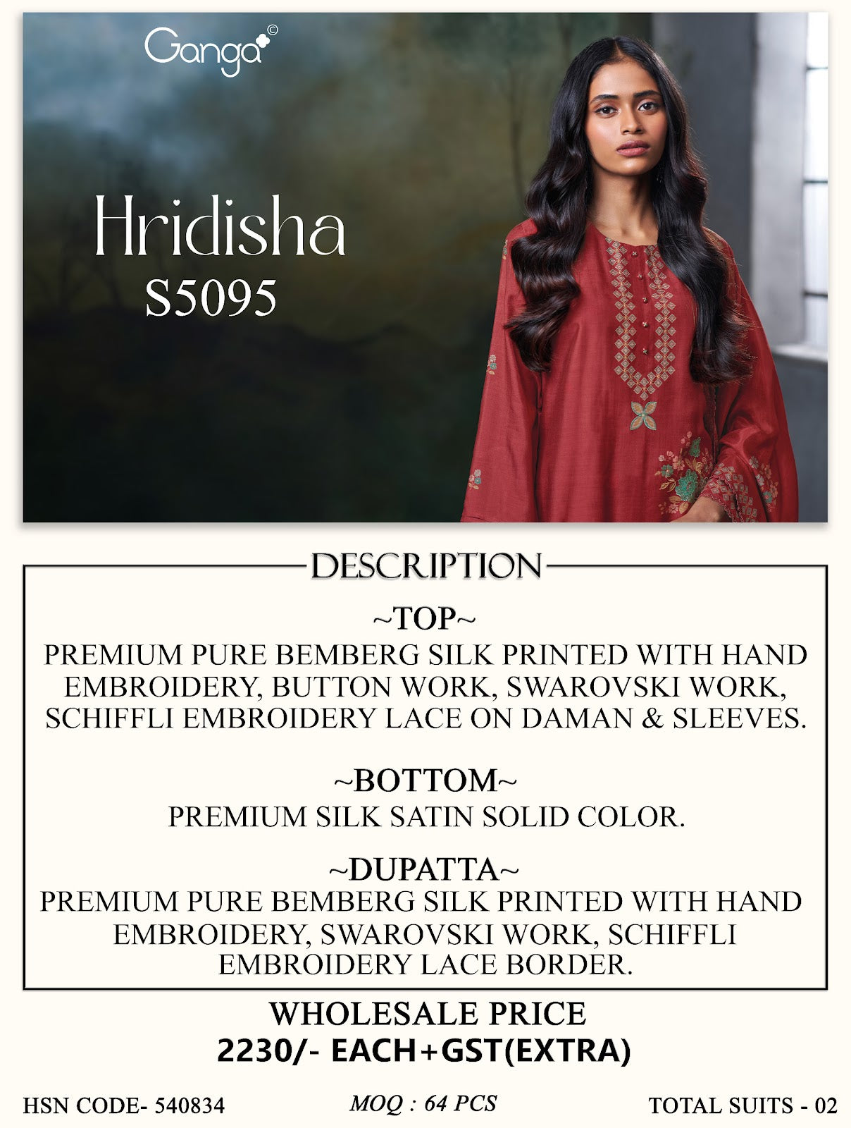 Hridisha S5095 Ganga Bemberg Silk Pant Style Suits Manufacturer India