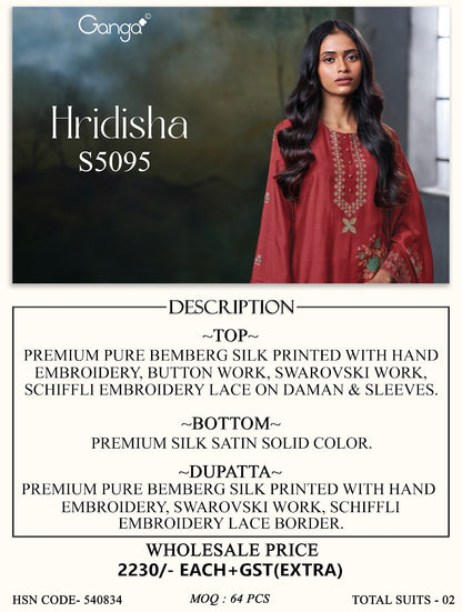 Hridisha S5095 Ganga Bemberg Silk Pant Style Suits Manufacturer India