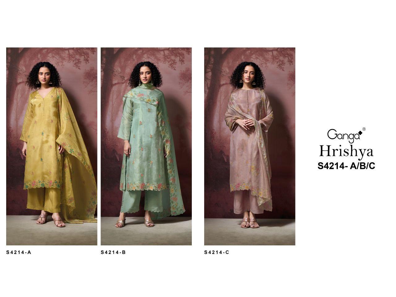 Hrishya 4214 Ganga Silk Jacquard Plazzo Style Suits Supplier