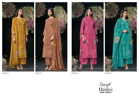 Hrithvi S3097 Ganga Cotton Satin Plazzo Style Suits Wholesaler India