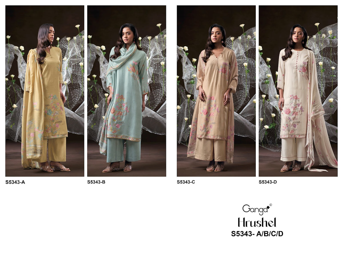 Hrushel S5343 Ganga Wool Pashmina Suits Exporter Gujarat
