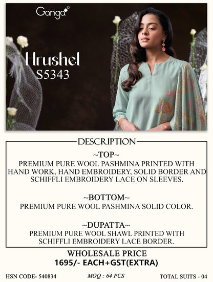 Hrushel S5343 Ganga Wool Pashmina Suits Exporter Gujarat