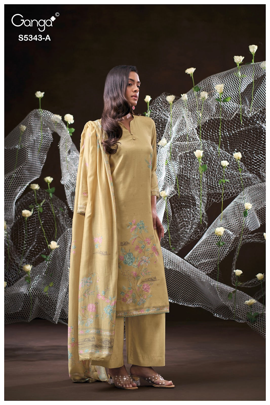 Hrushel S5343 Ganga Wool Pashmina Suits Exporter Gujarat