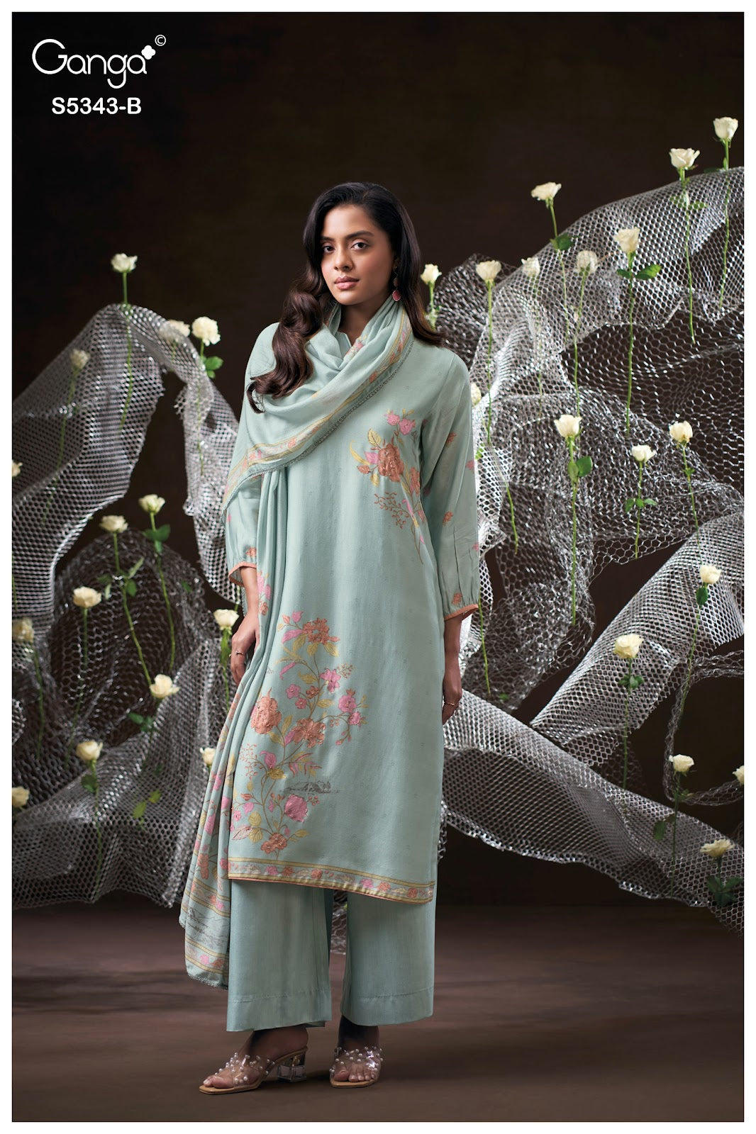 Hrushel S5343 Ganga Wool Pashmina Suits Exporter Gujarat