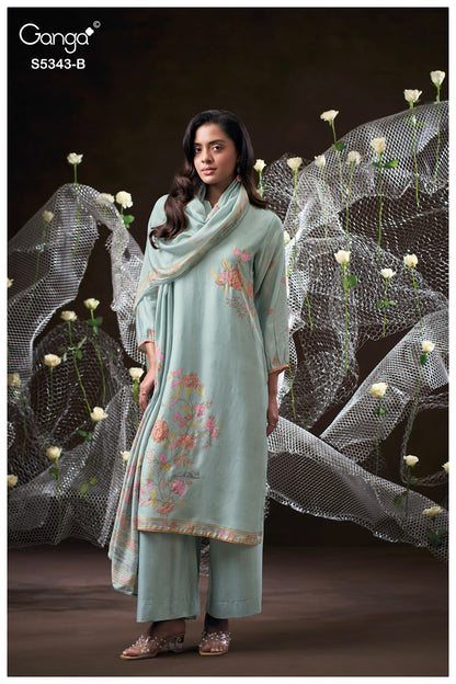 Hrushel S5343 Ganga Wool Pashmina Suits Exporter Gujarat