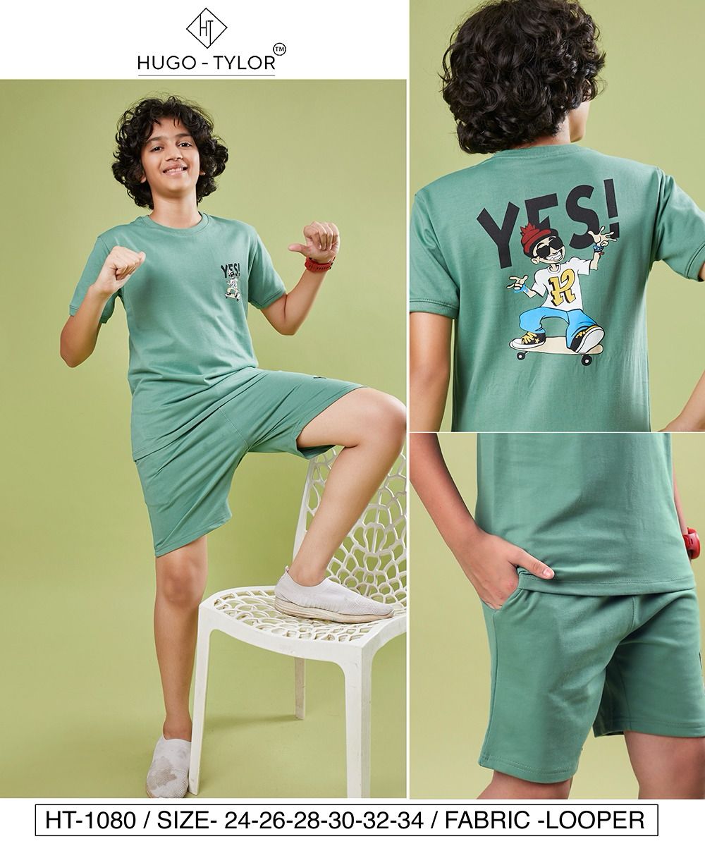 Ht 1080 Hugo Tylor Cotton Looper Boys Shorts Set Wholesaler India