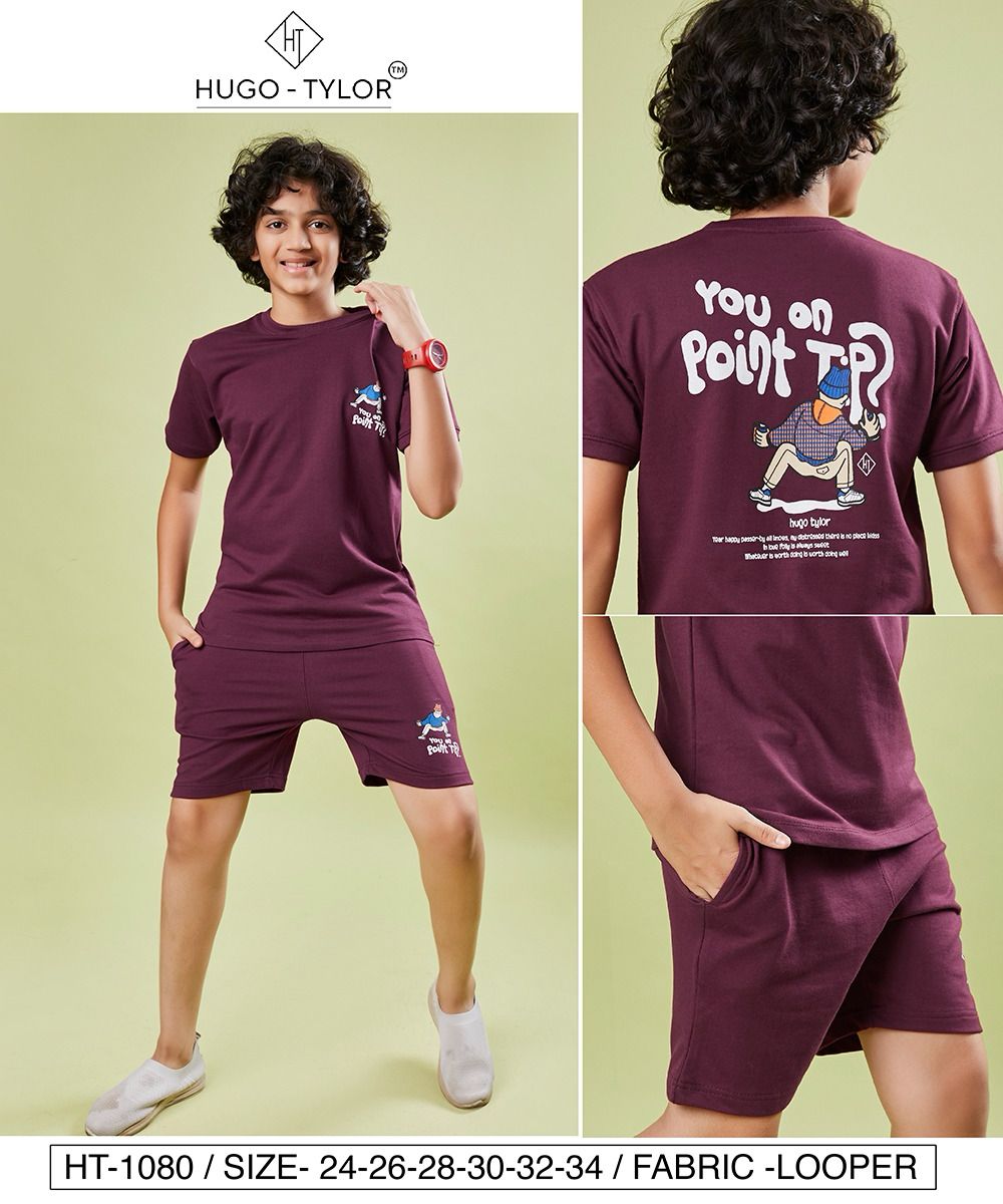 Ht 1080 Hugo Tylor Cotton Looper Boys Shorts Set Wholesaler India