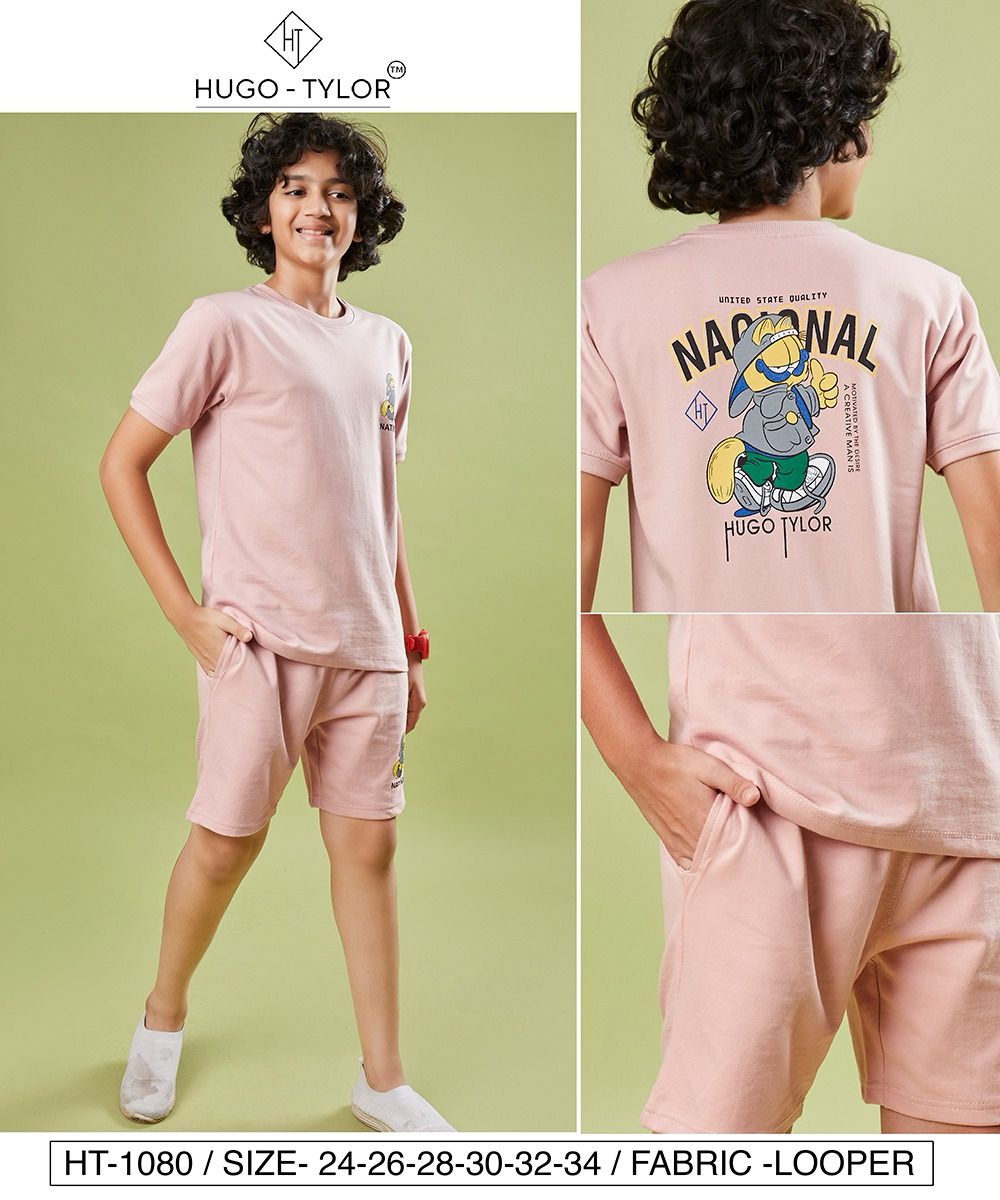 Ht 1080 Hugo Tylor Cotton Looper Boys Shorts Set Wholesaler India