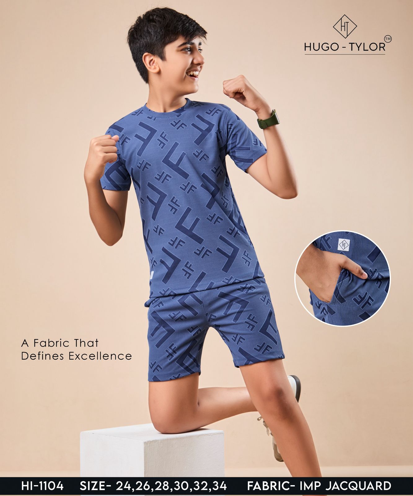 Ht 1104 Hugo Tylor Jacquard Boys Shorts Set Manufacturer Gujarat