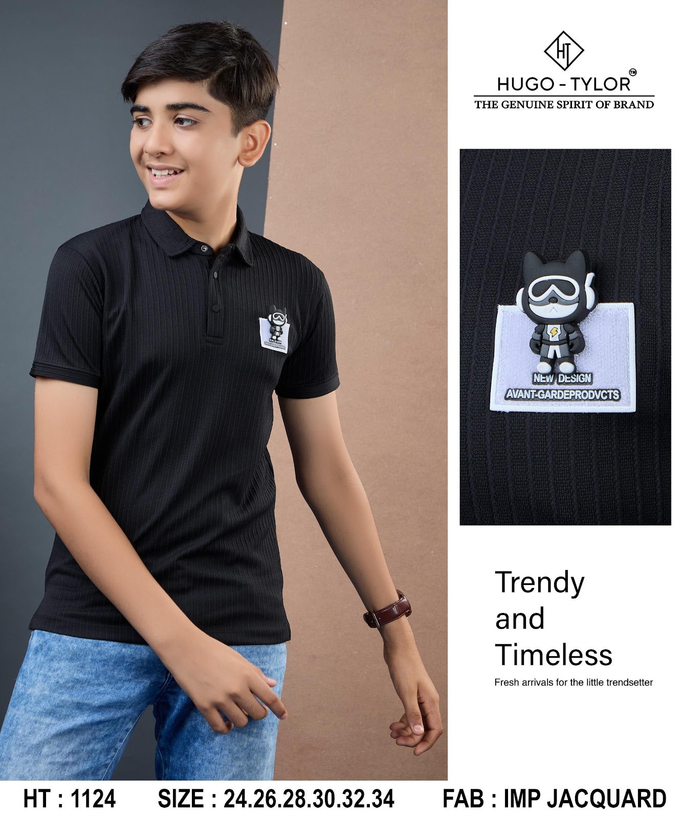 Ht 1124 Hugo Tylor Jacquard Boys Tshirt Exporter Gujarat