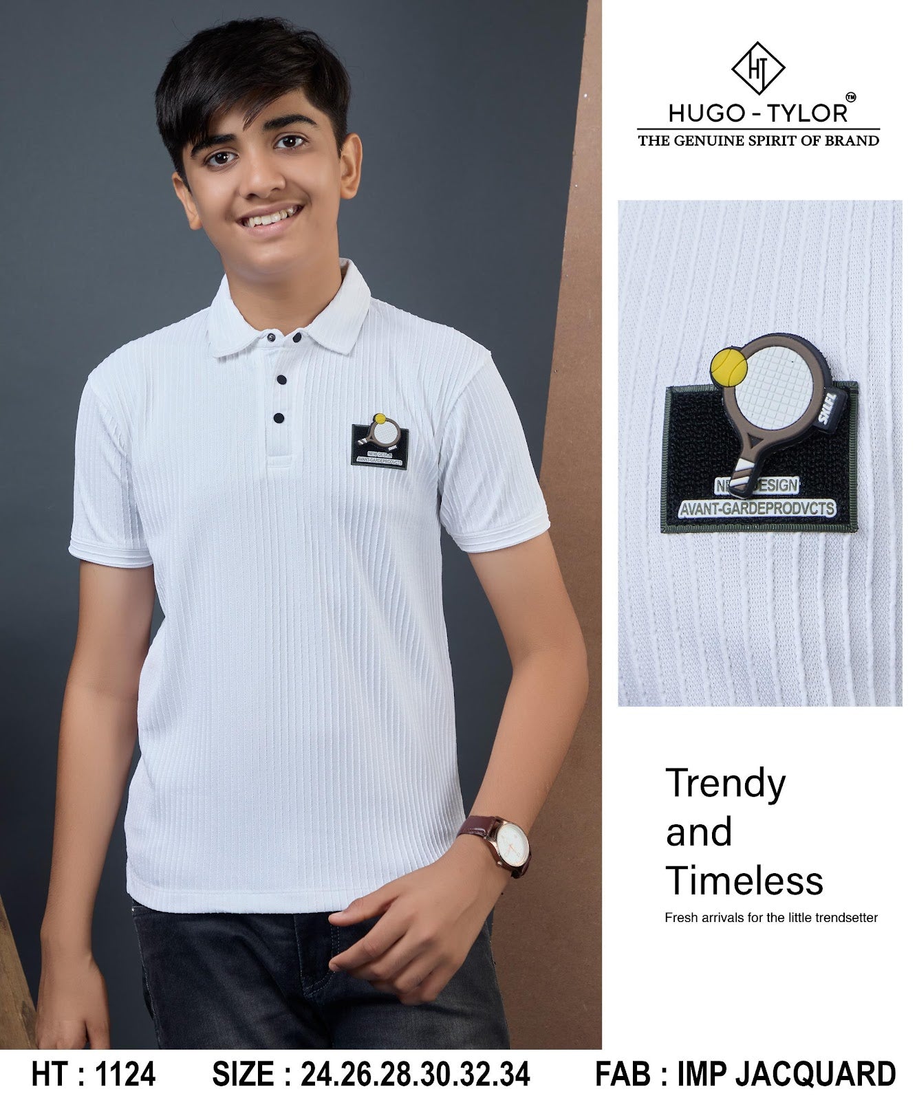 Ht 1124 Hugo Tylor Jacquard Boys Tshirt Exporter Gujarat