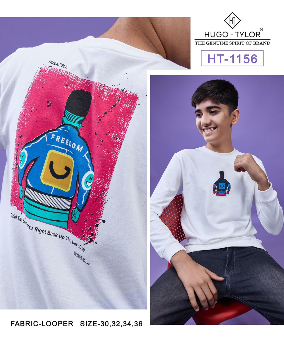 Ht 1156 Full Sleeves Hugo Tylor Cotton Looper Boys Tshirt Wholesale Price