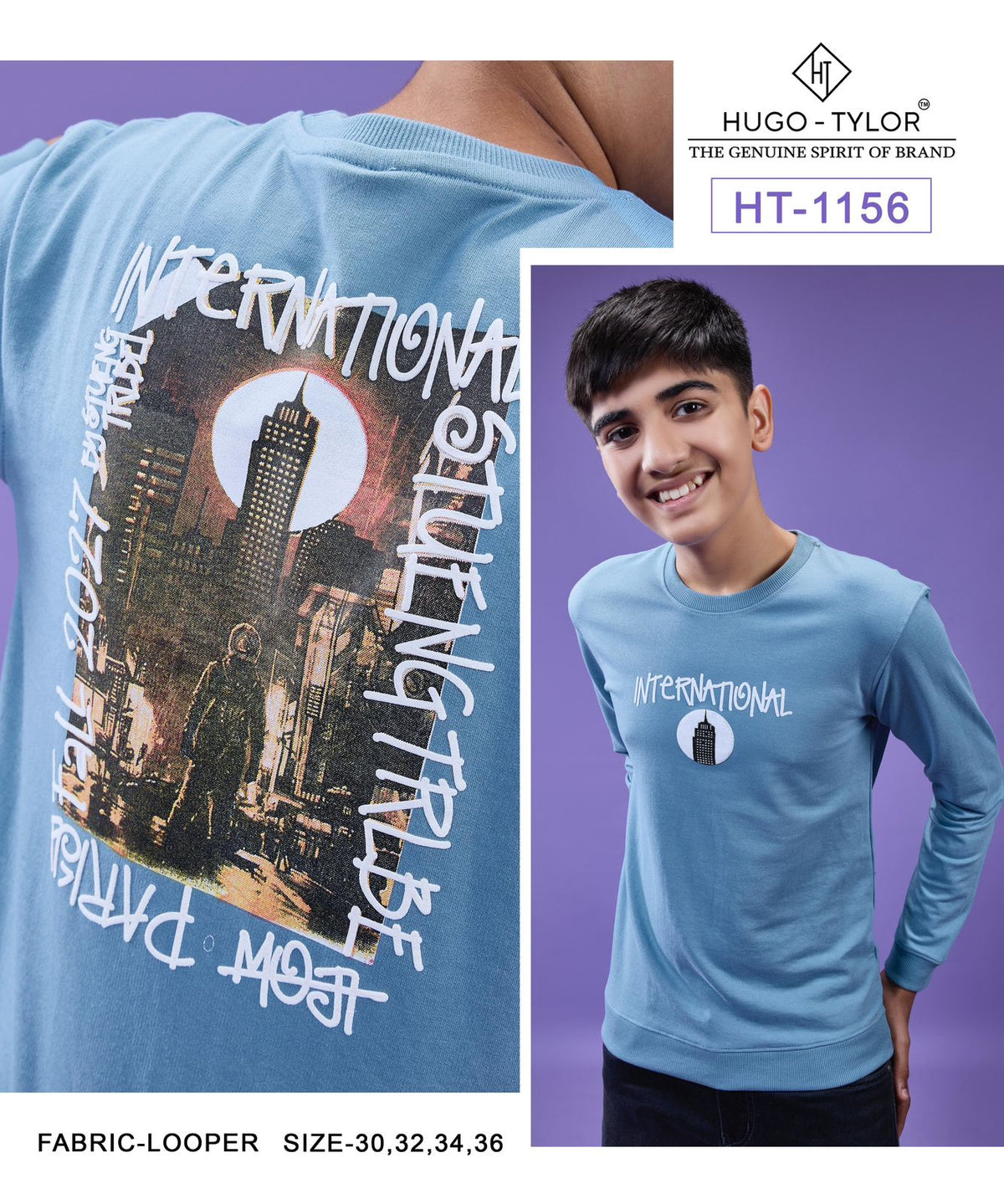 Ht 1156 Full Sleeves Hugo Tylor Cotton Looper Boys Tshirt Wholesale Price