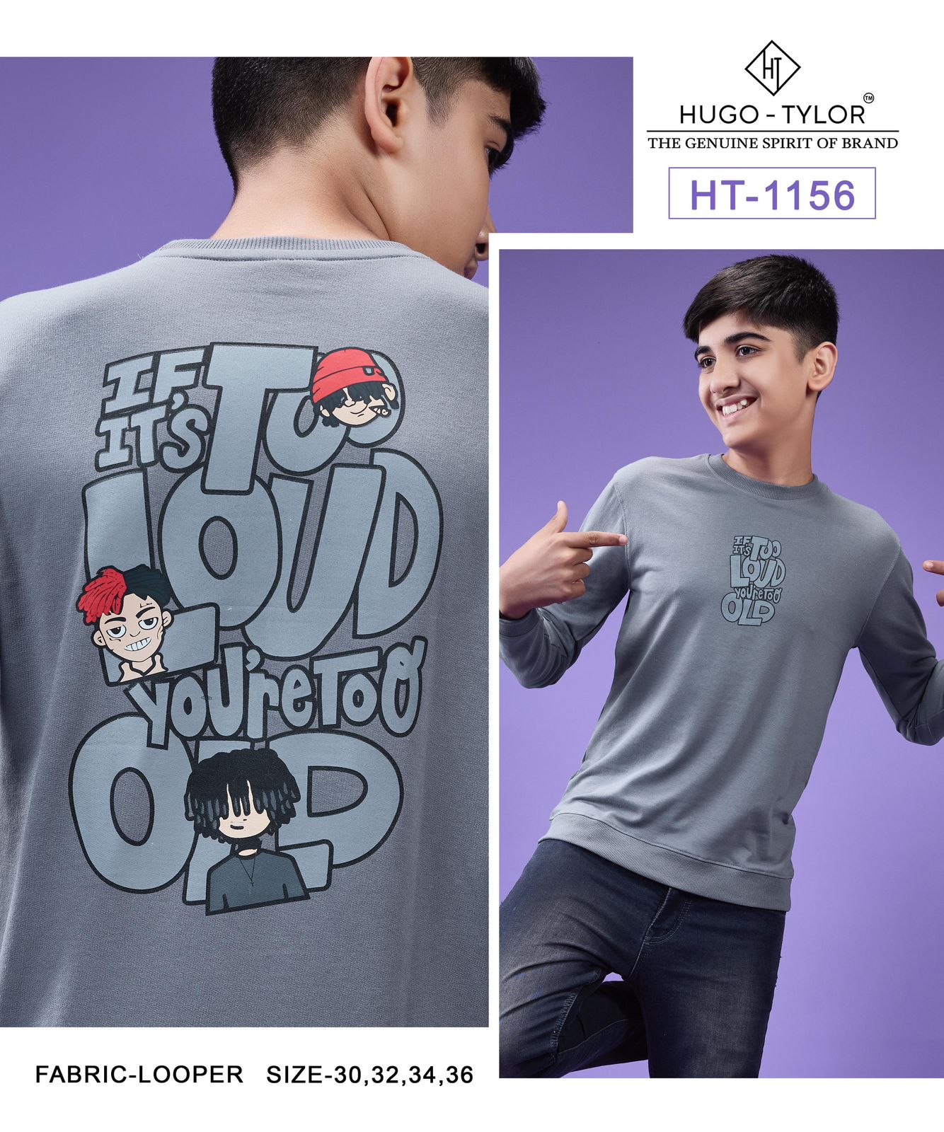 Ht 1156 Full Sleeves Hugo Tylor Cotton Looper Boys Tshirt Wholesale Price