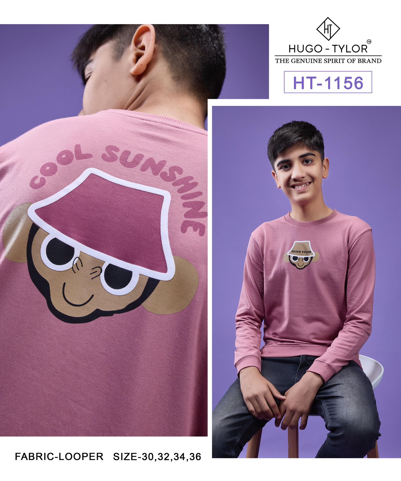 Ht 1156 Full Sleeves Hugo Tylor Cotton Looper Boys Tshirt Wholesale Price