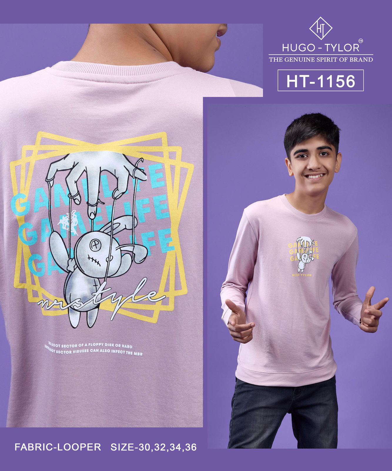 Ht 1156 Full Sleeves Hugo Tylor Cotton Looper Boys Tshirt Wholesale Price