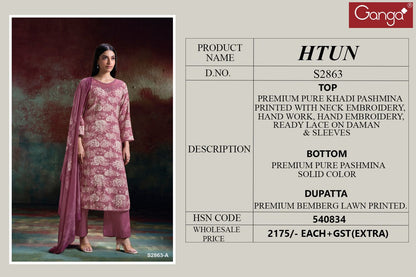 Htun S2863 Ganga Pure Khadi Pashmina Suits Exporter