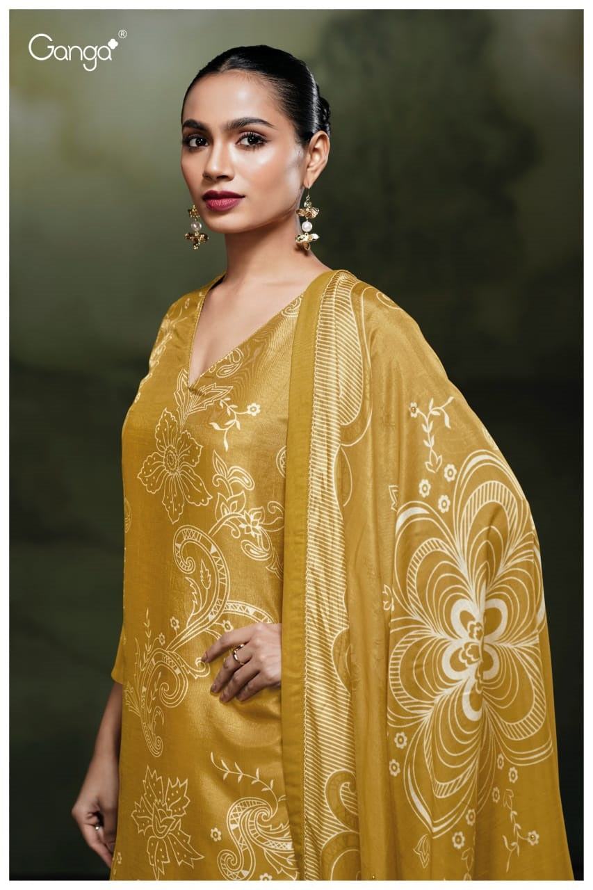 Hudaifa 3860 Ganga Russian Silk Plazzo Style Suits Wholesale