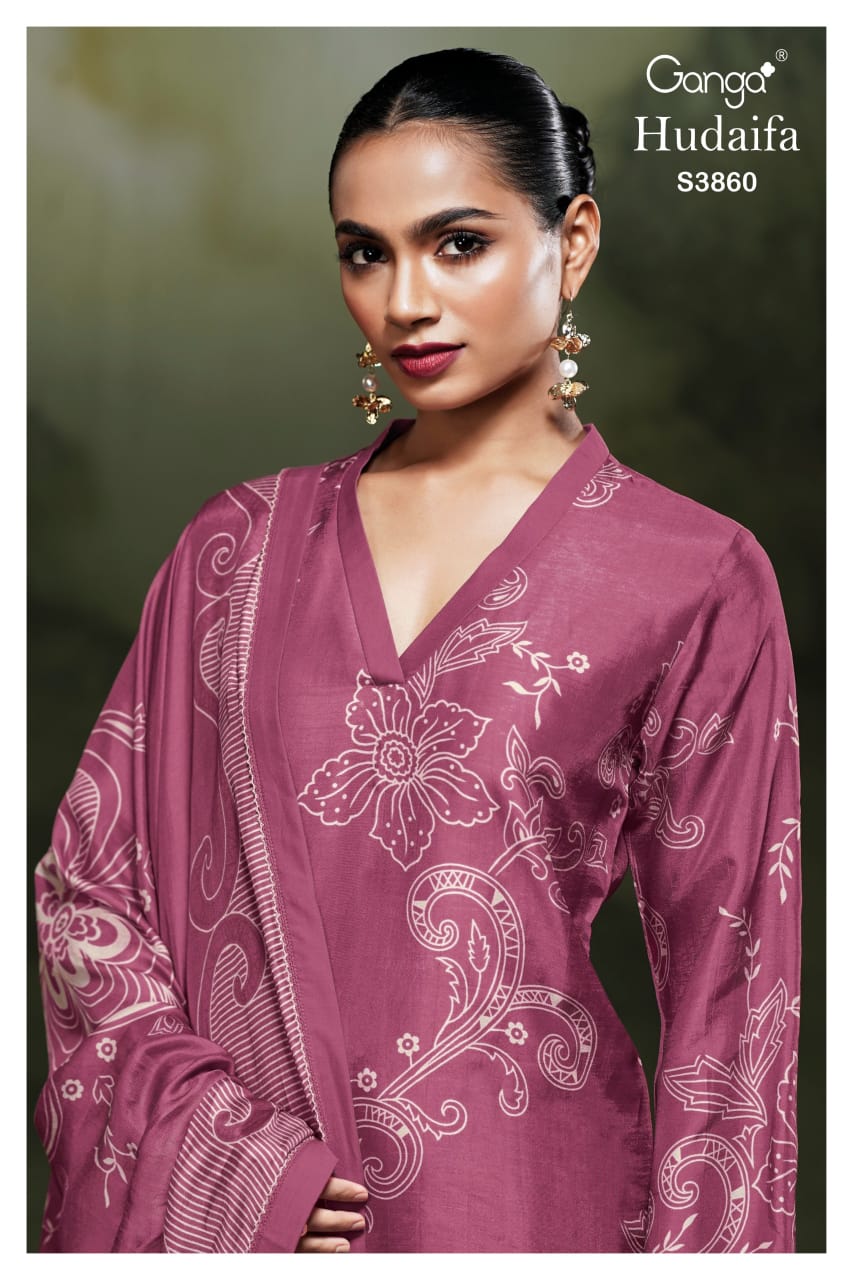Hudaifa 3860 Ganga Russian Silk Plazzo Style Suits Wholesale