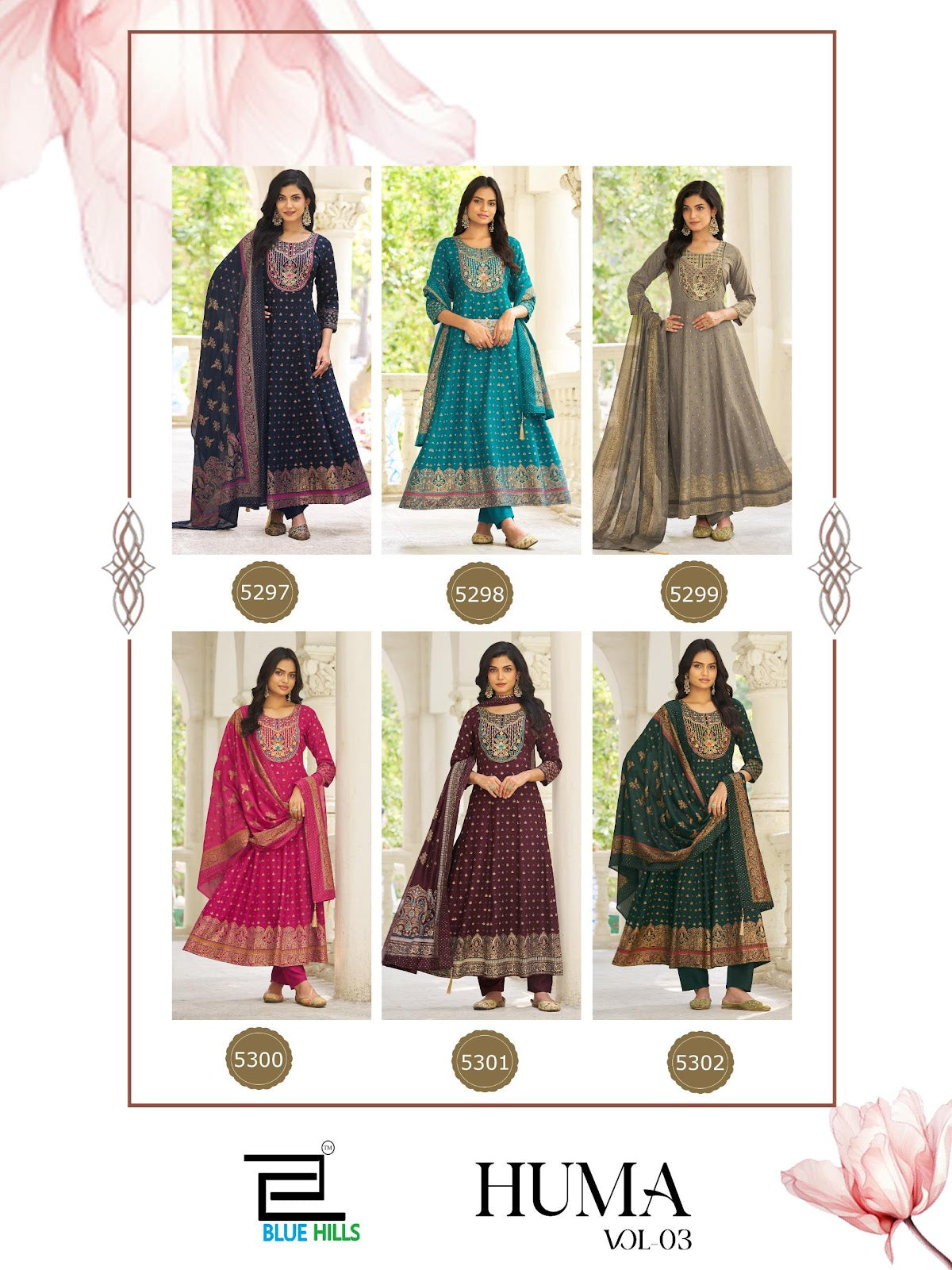 Huma Vol 3 Blue Hills Rayon 14Kg Readymade Anarkali Suits Exporter India