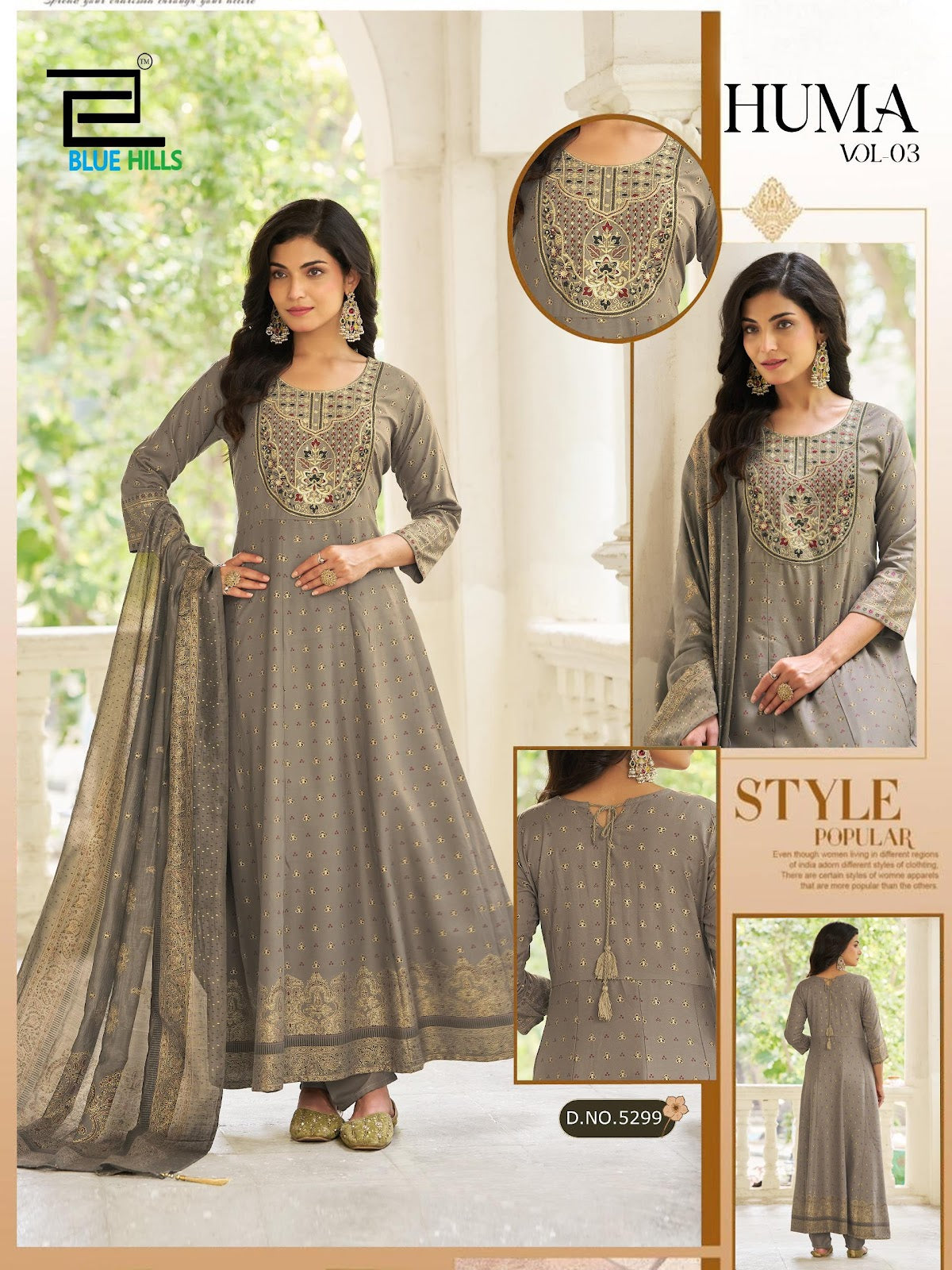 Huma Vol 3 Blue Hills Rayon 14Kg Readymade Anarkali Suits Exporter India