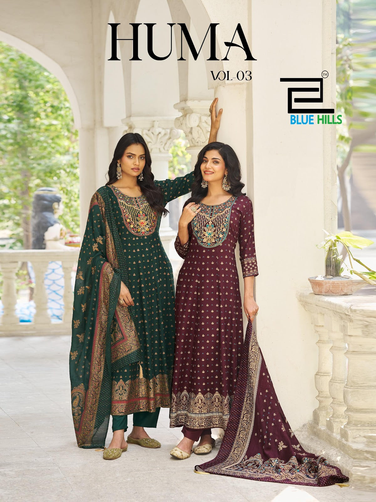 Huma Vol 3 Blue Hills Rayon 14Kg Readymade Anarkali Suits Exporter India