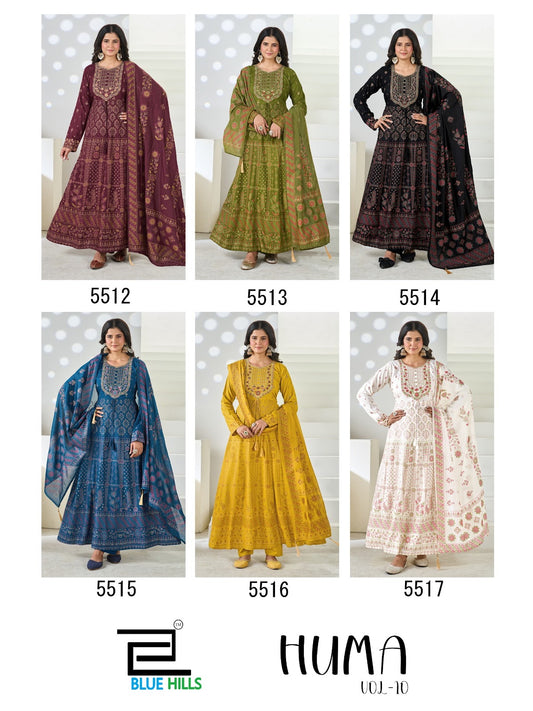 Huma Vol 10 Blue Hills Rayon 14Kg Readymade Anarkali Suits Wholesaler India