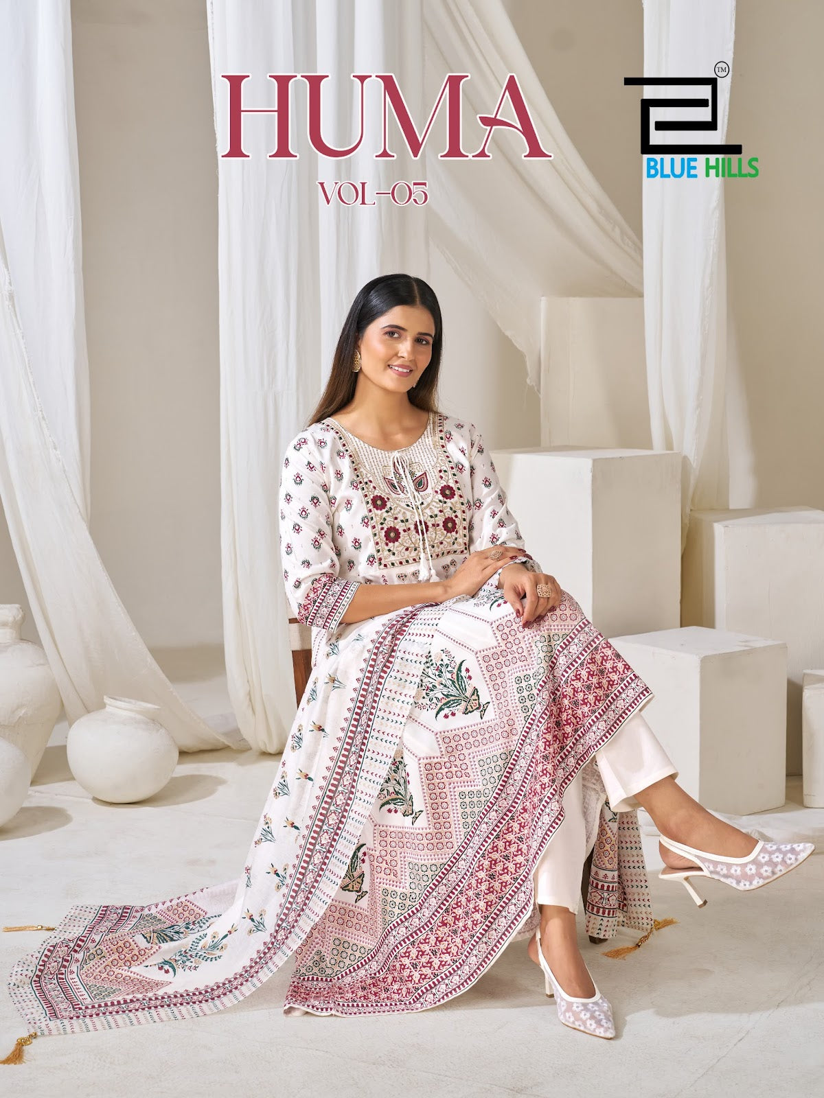 Huma Vol 5 Plus Size Blue Hills Rayon 14Kg Readymade Anarkali Suits Exporter Ahmedabad