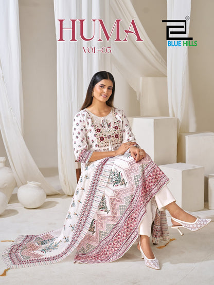 Huma Vol 5 Plus Size Blue Hills Rayon 14Kg Readymade Anarkali Suits Exporter Ahmedabad