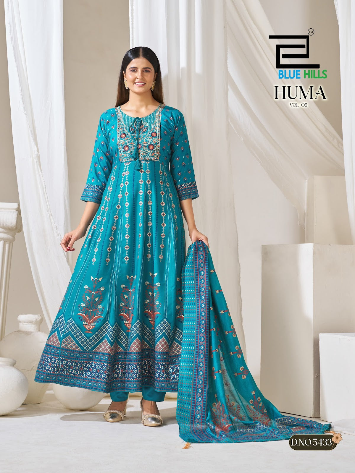 Huma Vol 5 Plus Size Blue Hills Rayon 14Kg Readymade Anarkali Suits Exporter Ahmedabad