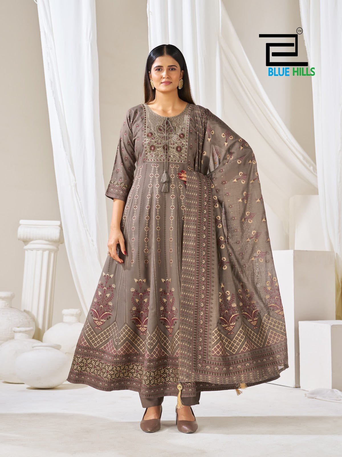 Huma Vol 5 Plus Size Blue Hills Rayon 14Kg Readymade Anarkali Suits Exporter Ahmedabad