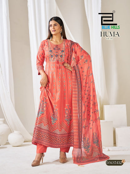 Huma Vol 5 Plus Size Blue Hills Rayon 14Kg Readymade Anarkali Suits Exporter Ahmedabad