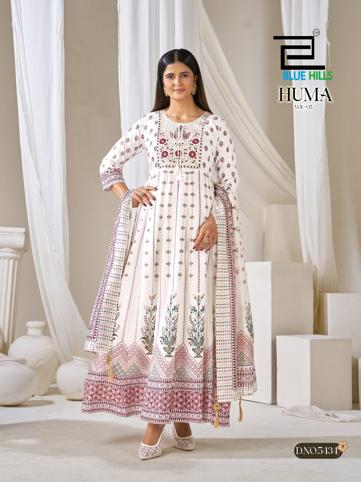 Huma Vol 5 Plus Size Blue Hills Rayon 14Kg Readymade Anarkali Suits Exporter Ahmedabad