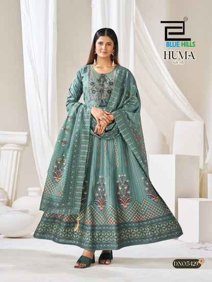 Huma Vol 5 Plus Size Blue Hills Rayon 14Kg Readymade Anarkali Suits Exporter Ahmedabad