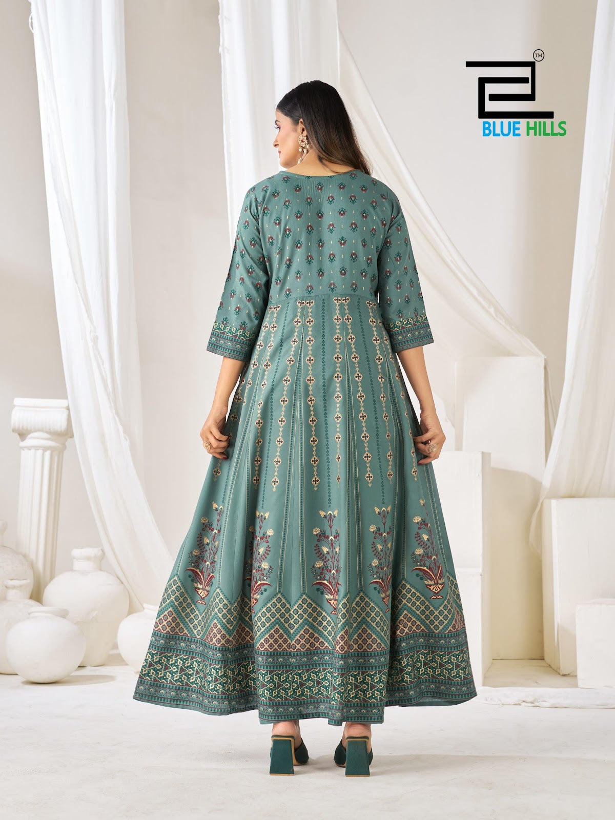 Huma Vol 5 Plus Size Blue Hills Rayon 14Kg Readymade Anarkali Suits Exporter Ahmedabad