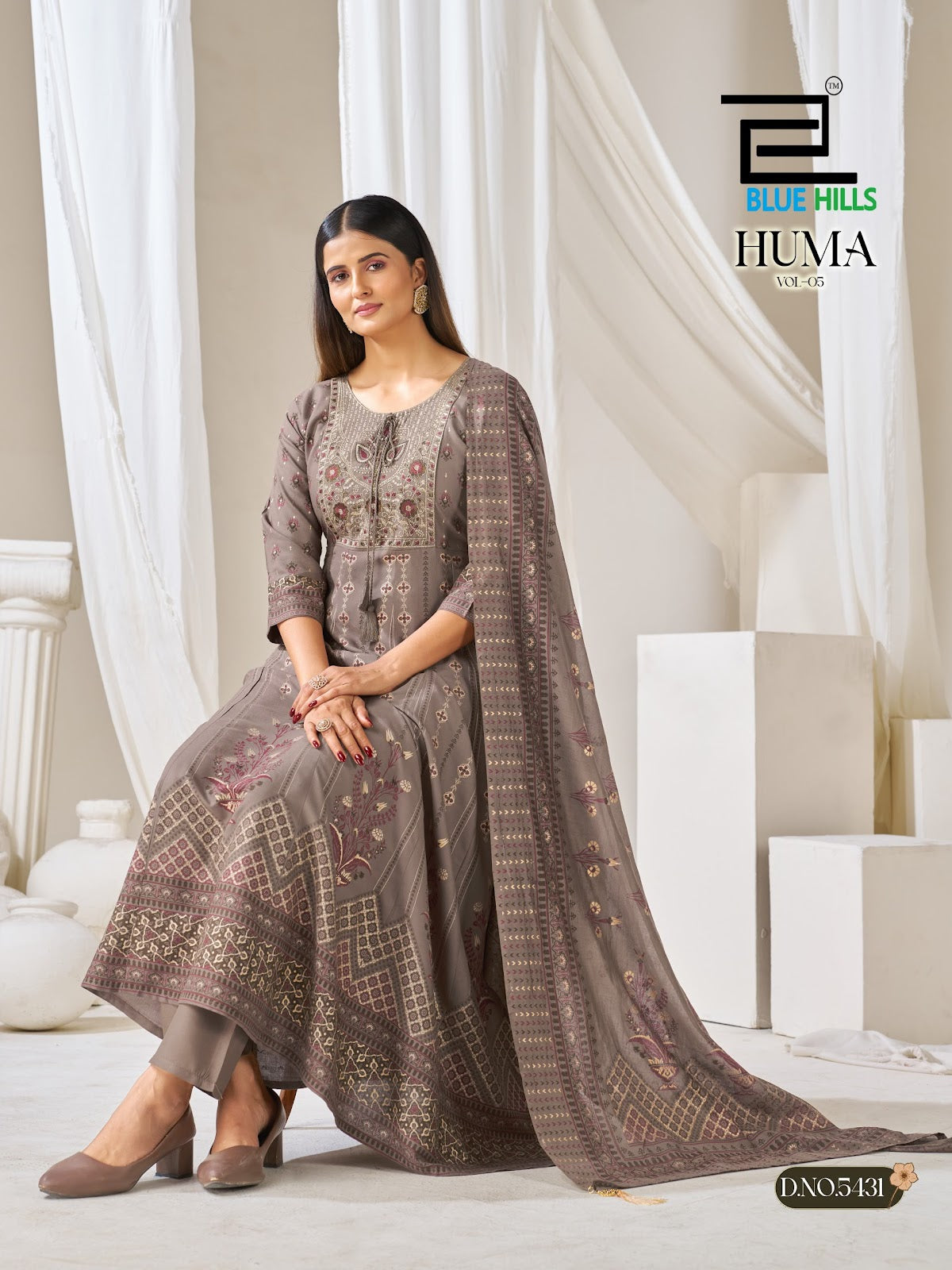 Huma Vol 5 Plus Size Blue Hills Rayon 14Kg Readymade Anarkali Suits Exporter Ahmedabad