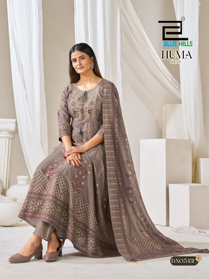 Huma Vol 5 Plus Size Blue Hills Rayon 14Kg Readymade Anarkali Suits Exporter Ahmedabad