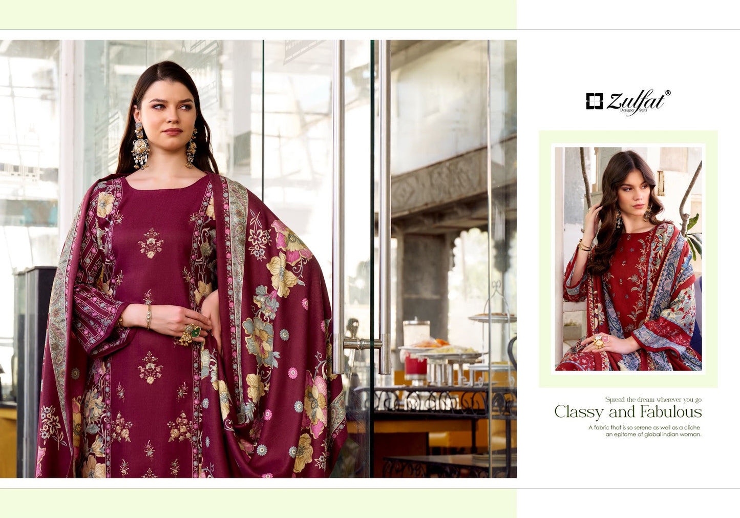 Humaira Zulfat Designer Woolen Karachi Pashmina Salwar Suits Supplier Gujarat