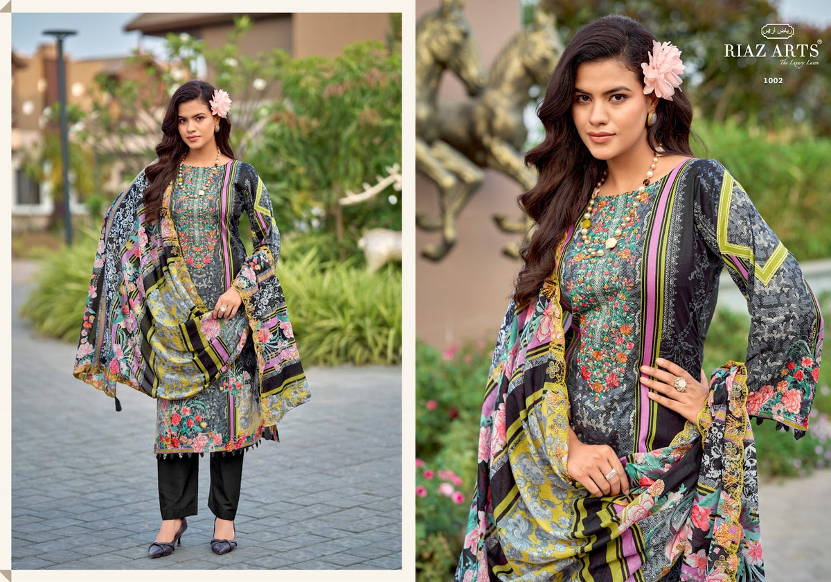 Humdum Riaz Art Lawn Cotton Karachi Salwar Suits Exporter Ahmedabad